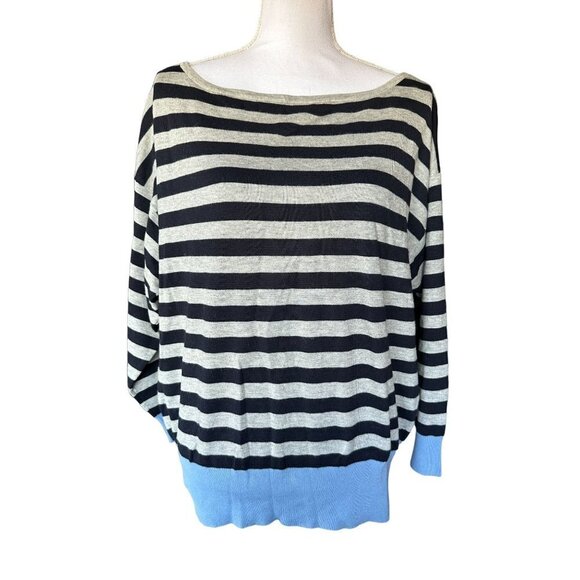 Michael Kors Sweater Womens Blue Gray Stripes Sz XL Long Sleeve Pullover - Picture 1 of 12